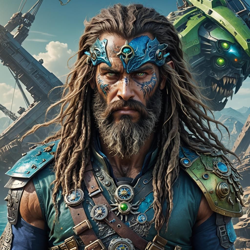 Futuristic Sci-Fi Pirate with Alien Companion