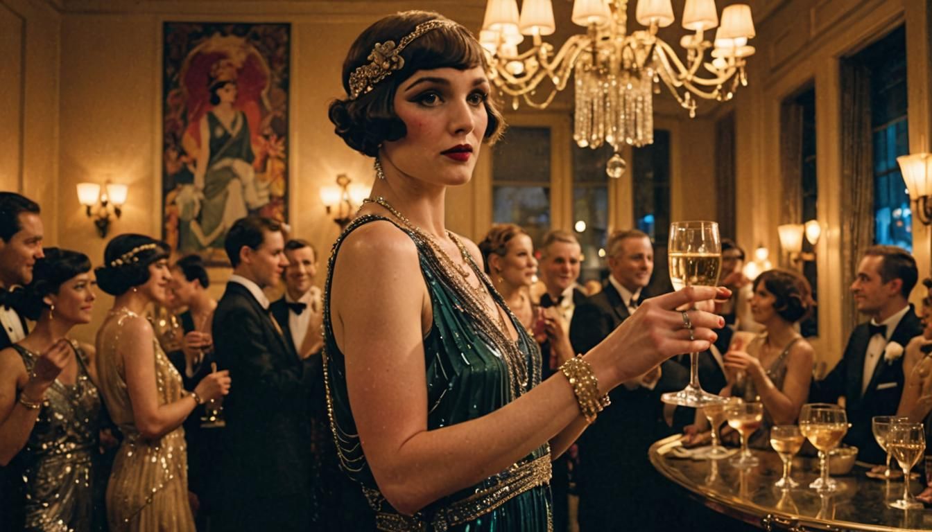 Isolated Flapper at Jazz Age Cocktail Party