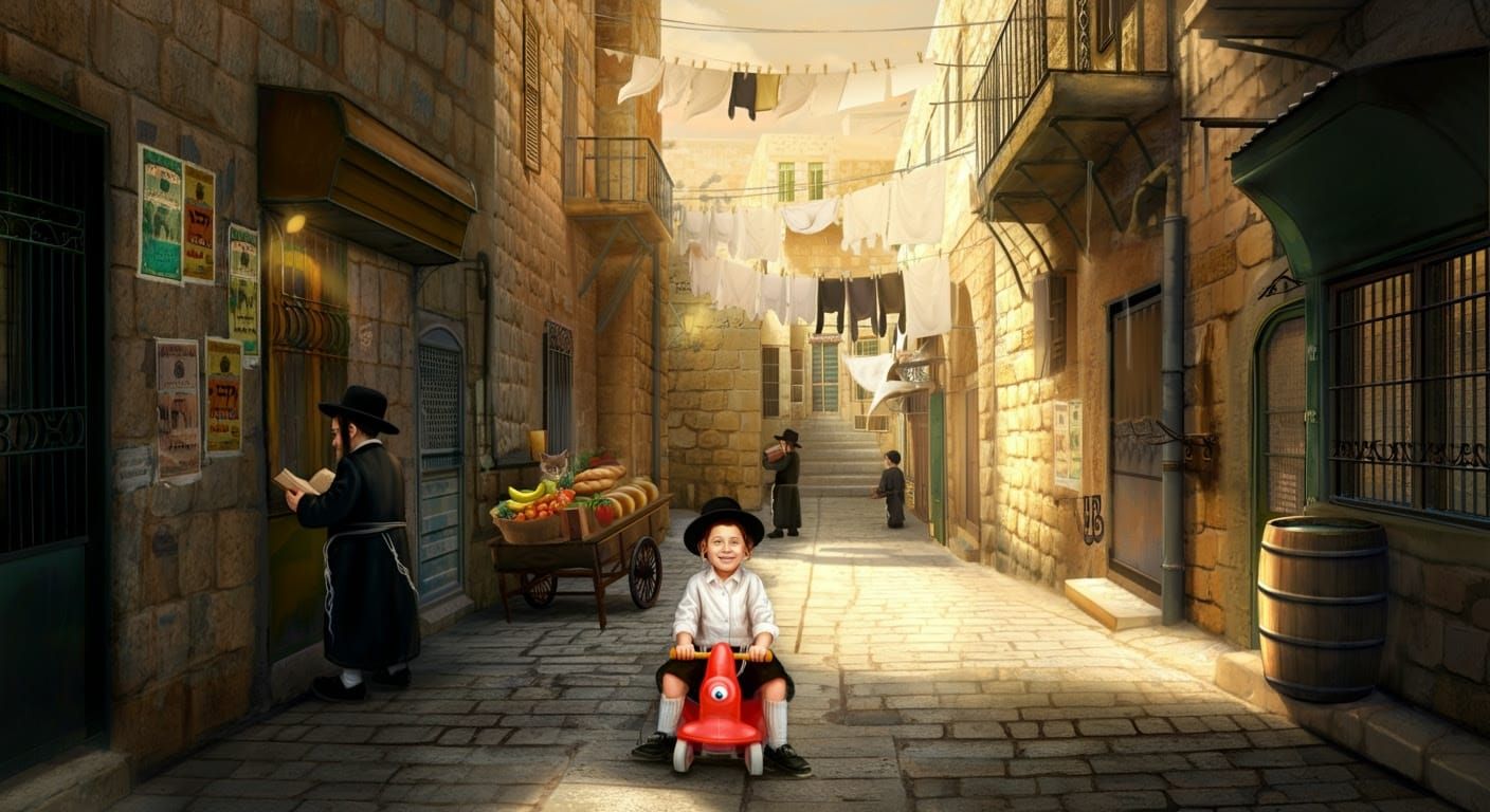 Joyful Hasidic Boy in Mea Shearim, Comic Art