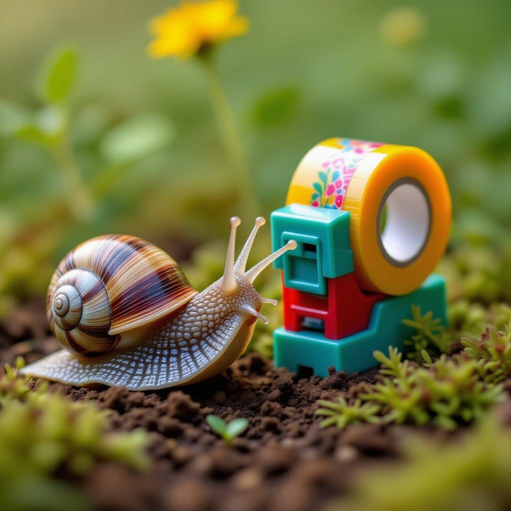 Snail's Garden Encounter: Detailed, Painterly Scene
