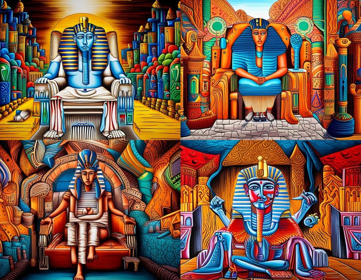 Pharaoh on Throne in Ancient Egypt, Graffiti Art