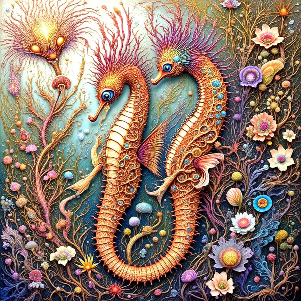 Intricate Seahorses in Ornate Garments