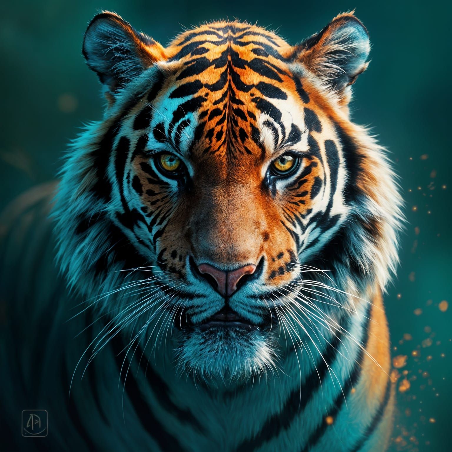 Cyan Tiger Portrait in Hyperdetailed Style
