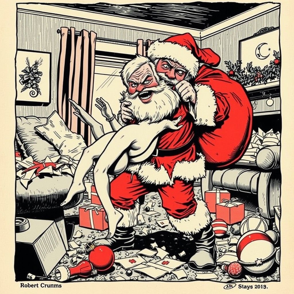Deranged Santa Burglarizes Home as Underground Comix Illustr...