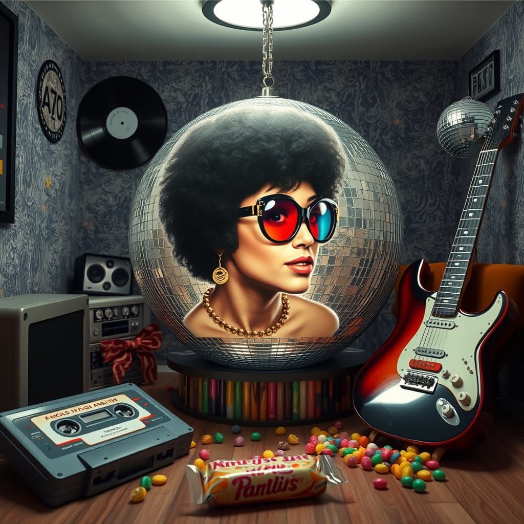 Disco Ball Ancestor in Retro 70s Style