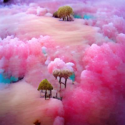 Ethereal Fairy Floss Forestscape in Dreamy Pastel Hues