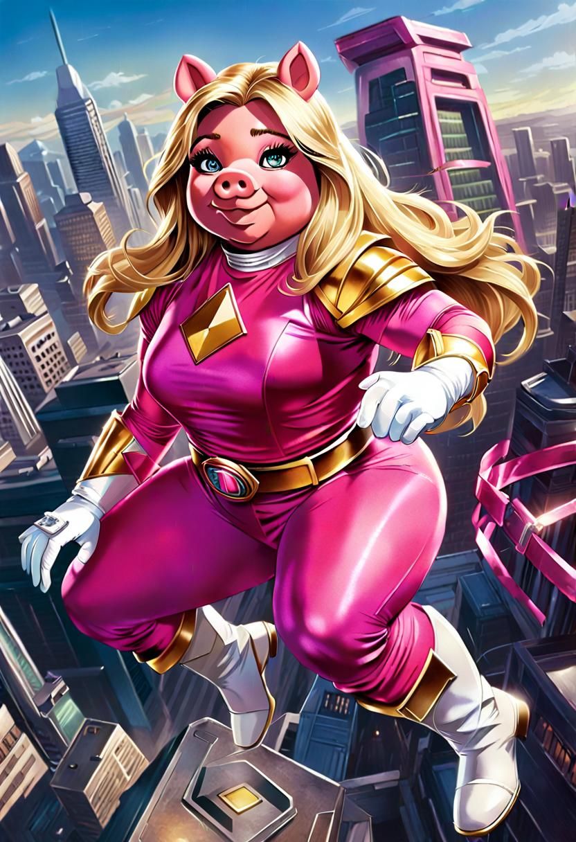 Miss Piggy as Pink Power Ranger Comic Art