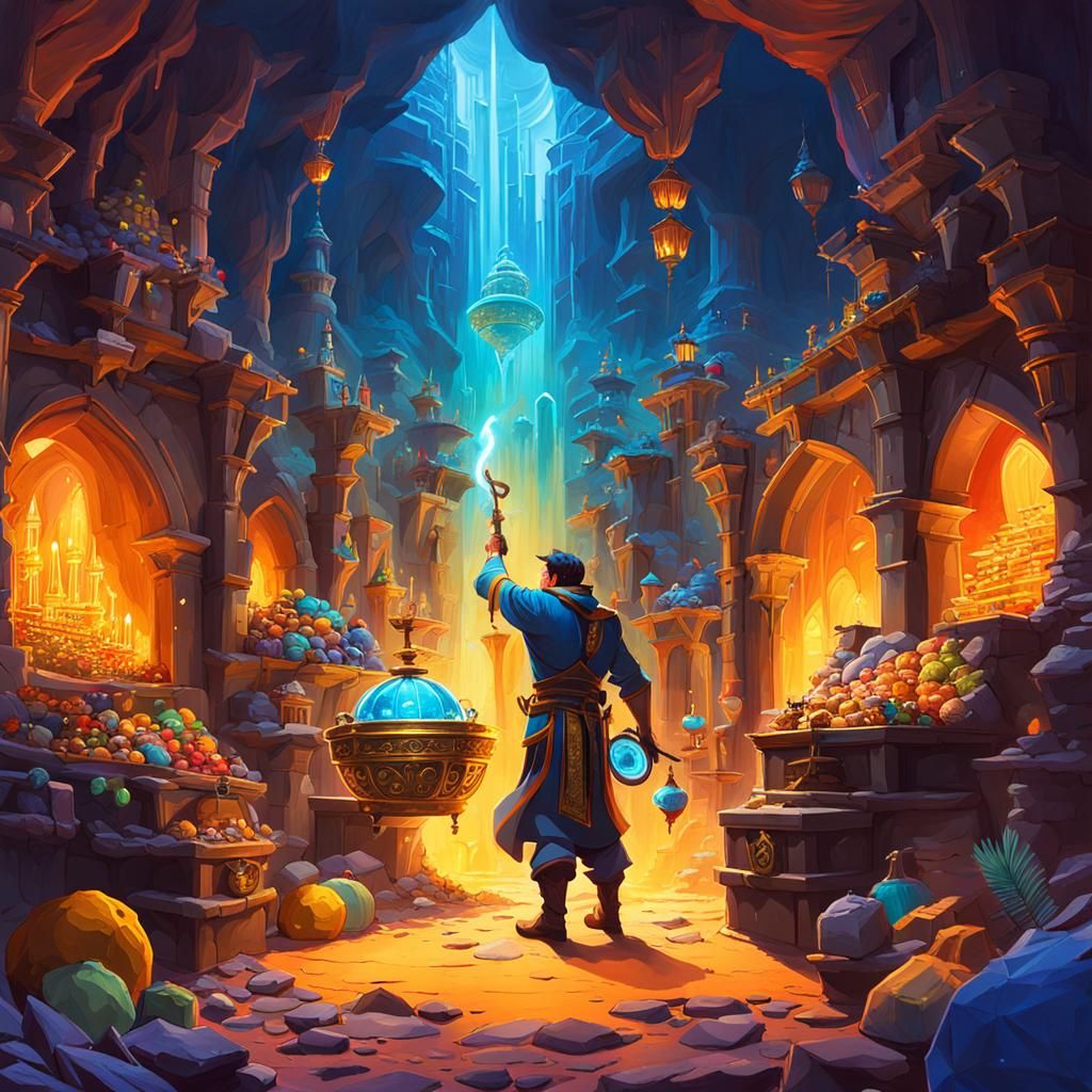 Aladdin's Cave: Treasure Trove in Gouache Style