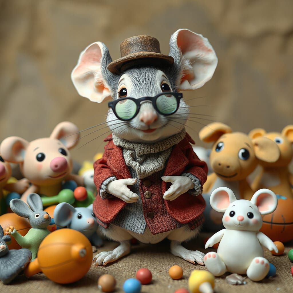 Whimsical Mouse in Dad Attire: A Surreal Claymation