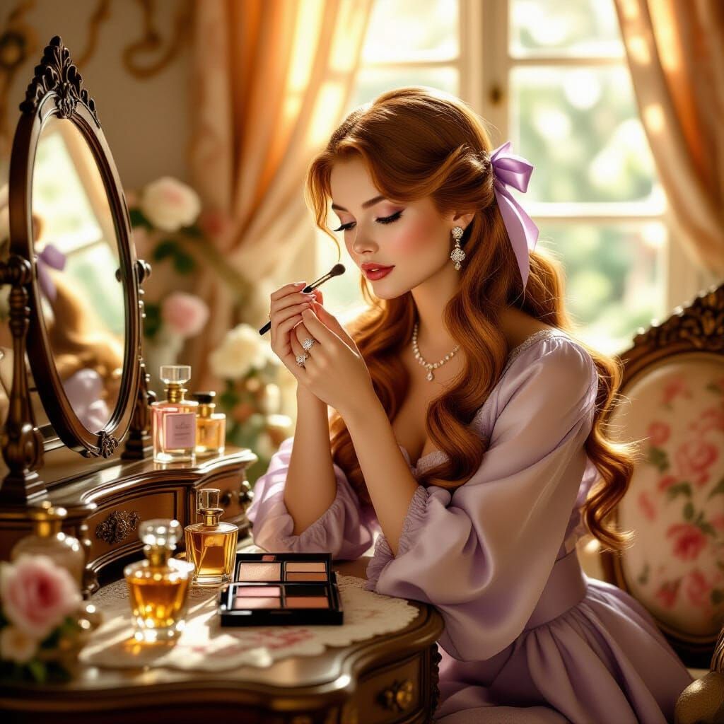 Elegant Woman at Vanity, Art Nouveau Style