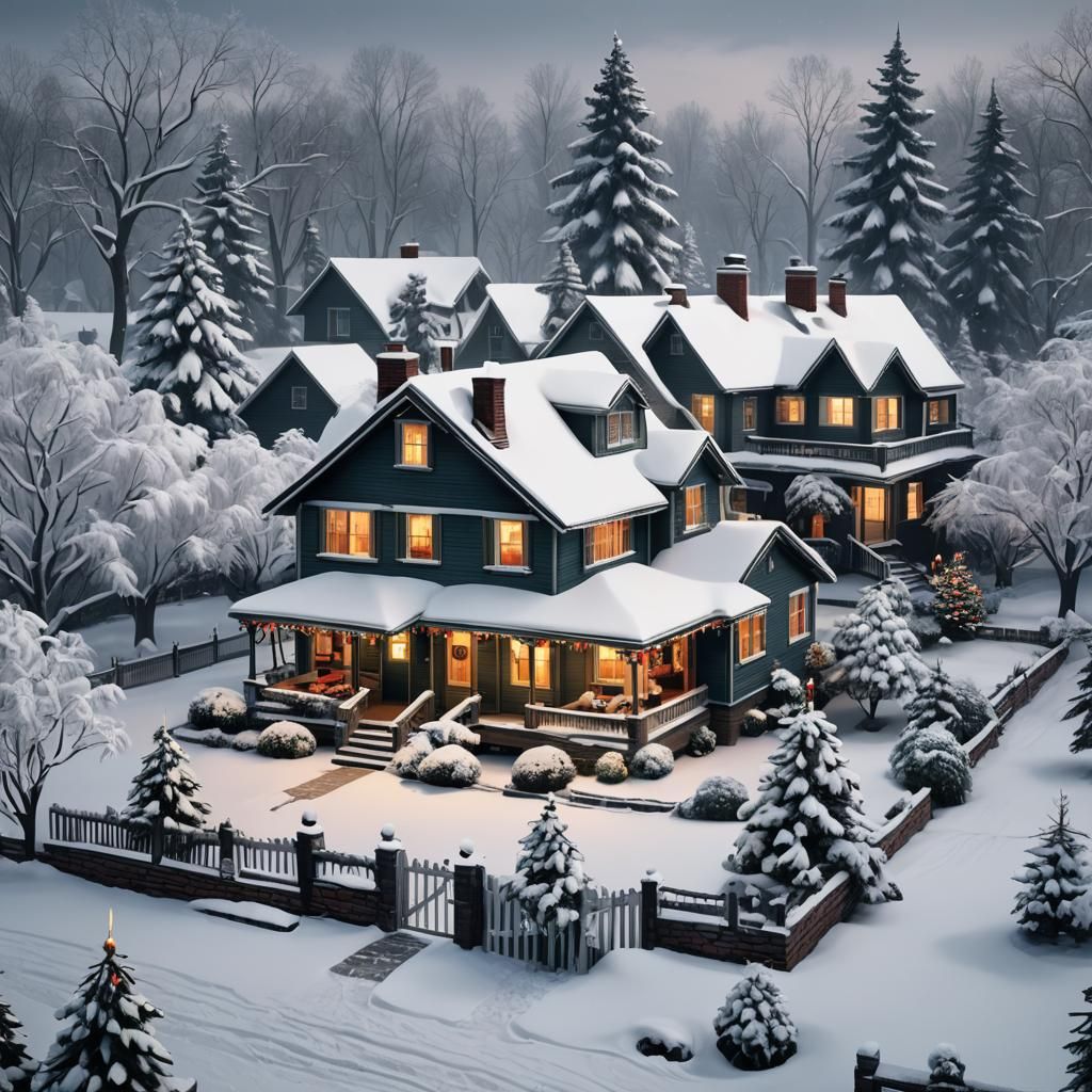 1950s Christmas Home in Suburbs: Matte Painting