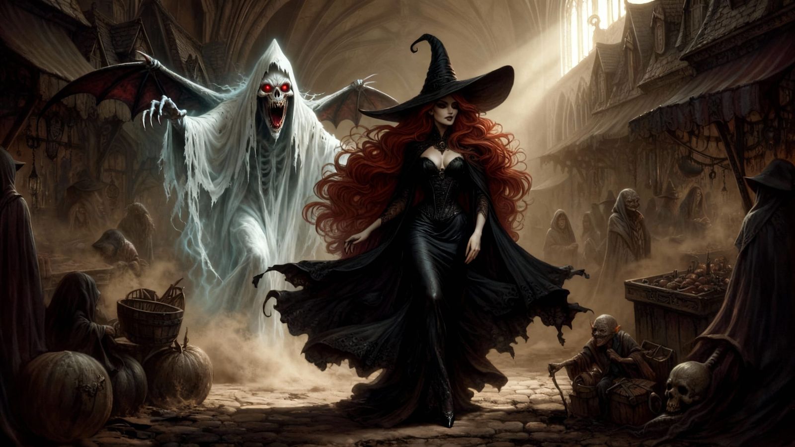 Mysterious Witch and Her Ghostly Companion