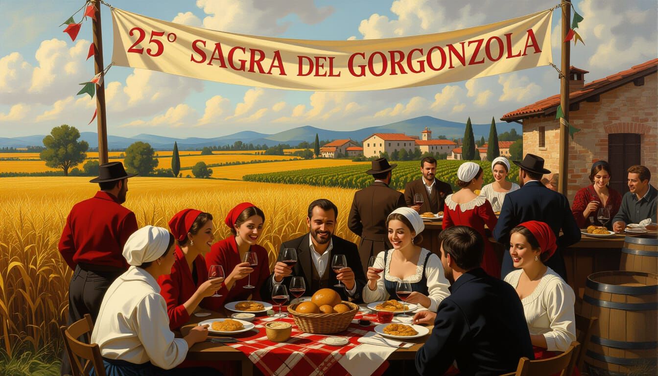 Gorgonzola Festival in Italian Countryside Oil Painting