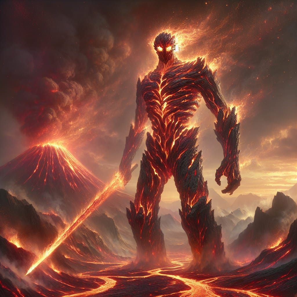 Towering Flame Golem on Volcanic Peak