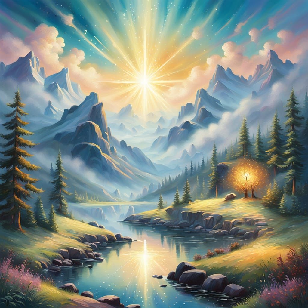 Ethereal Fantasy Landscape Reflected in Star as Impasto Pain...