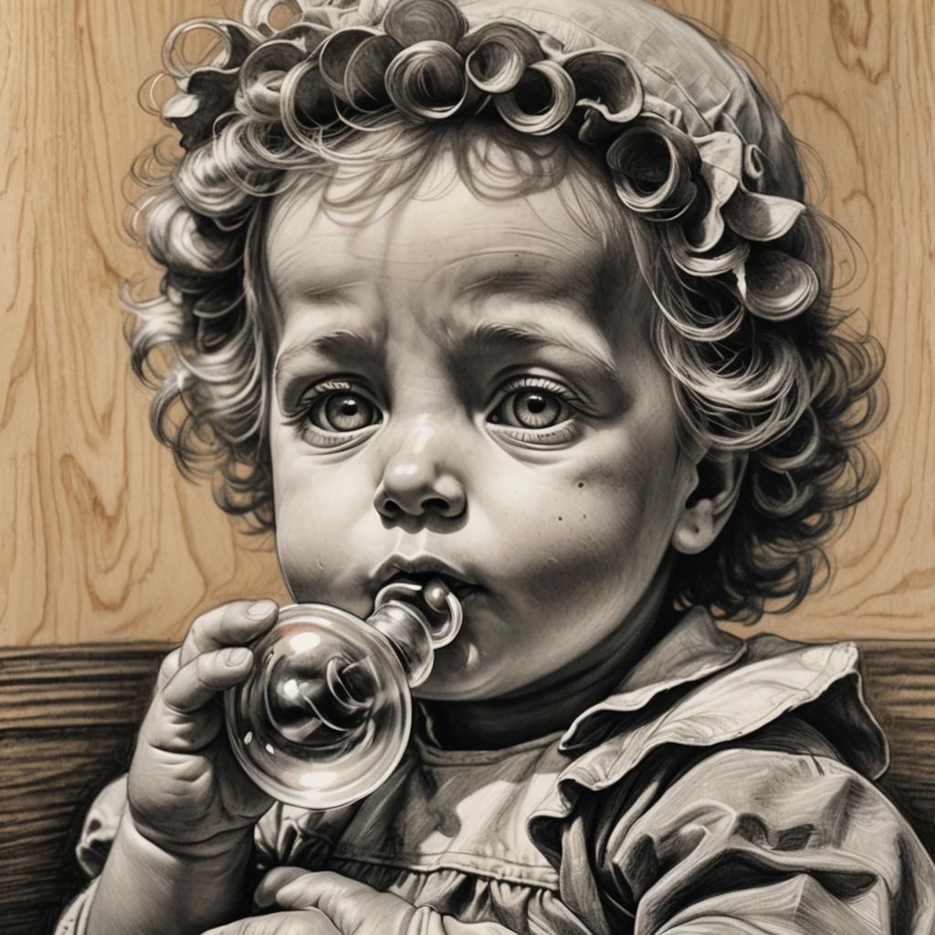 Maggie Simpson Portrait in Charcoal Drawing Style