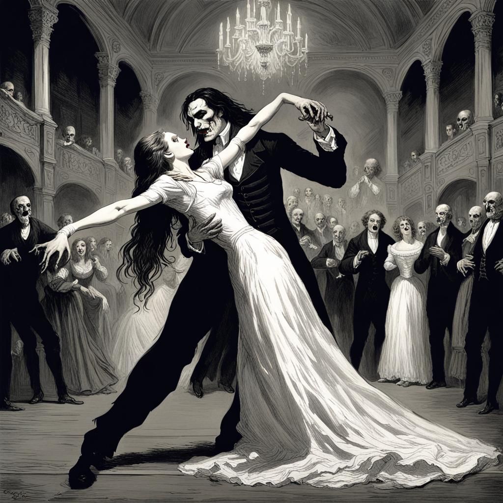 Sinister Vampire Ballroom Dance in Gothic Horror Style