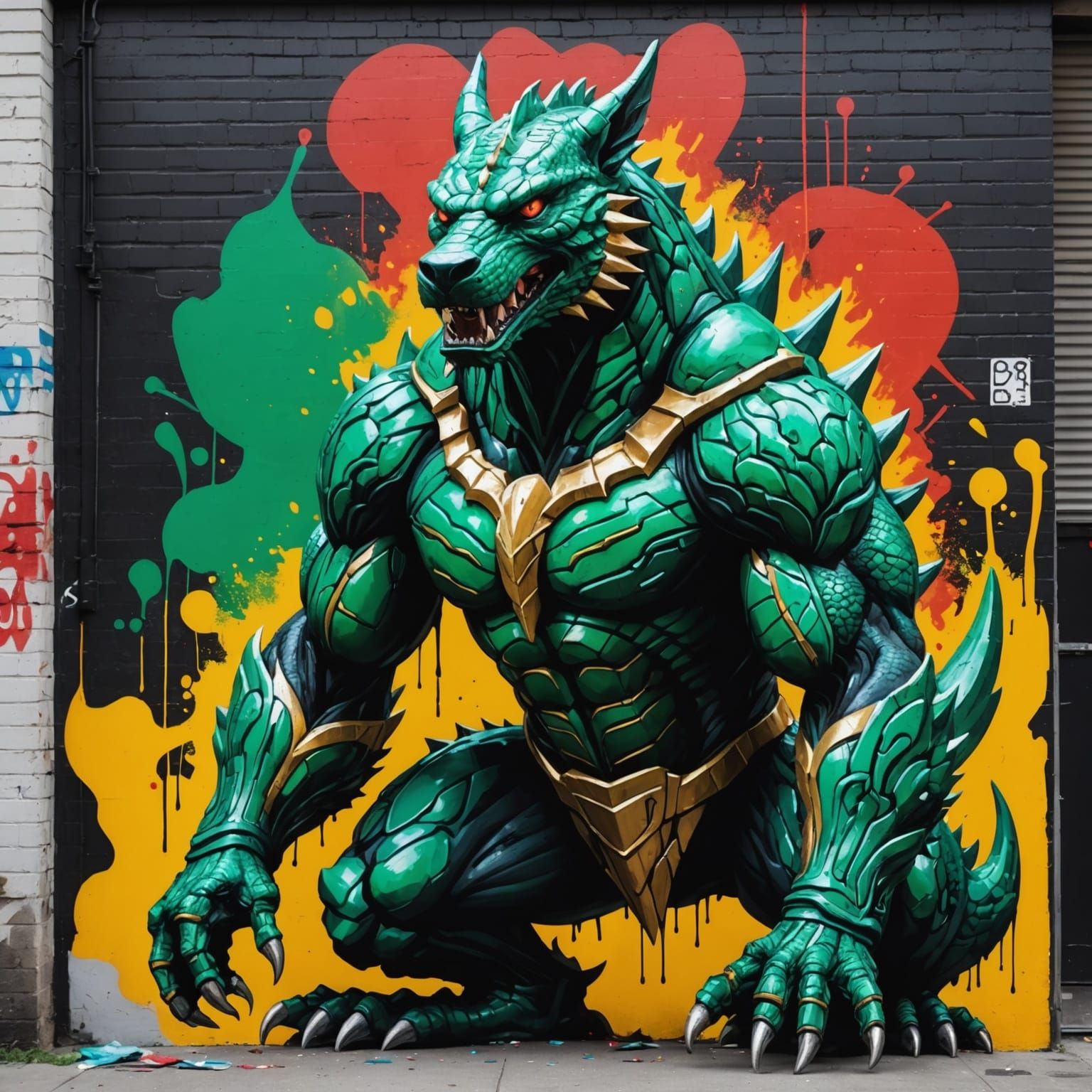 Emerald Anubis Godzilla Dragon in Graffiti Art