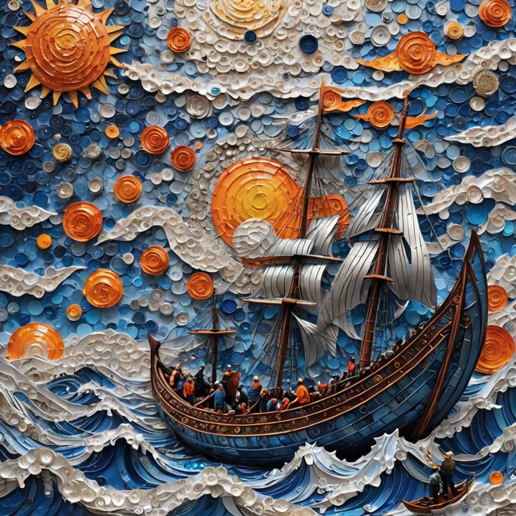 Junk Art Viking Ship on the Ocean