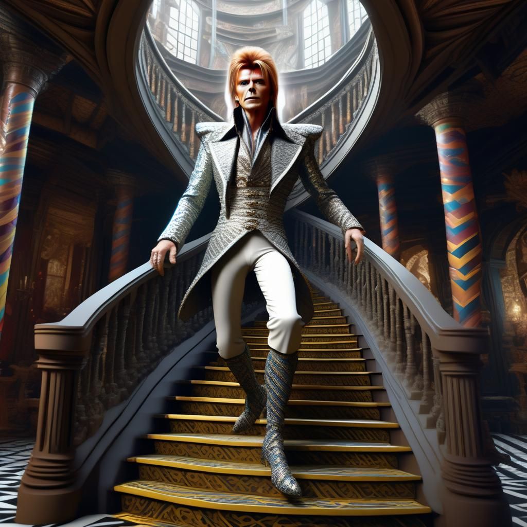 King Jareth on Escher's Staircase: Cinematic 3D Render