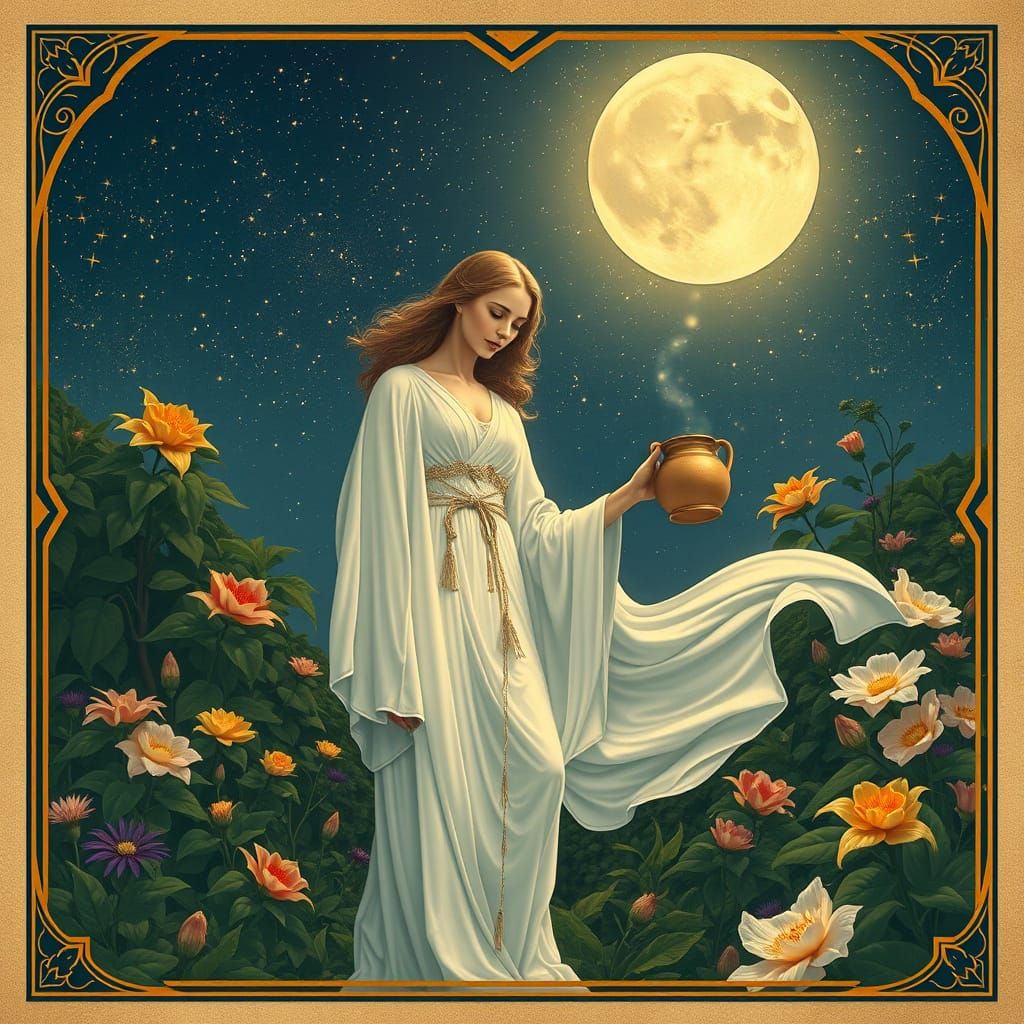Celestial Woman Pouring Water in Art Nouveau Style