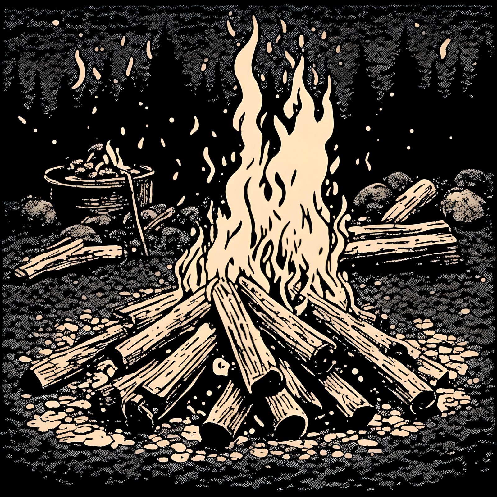 High Contrast Campfire Screen Print