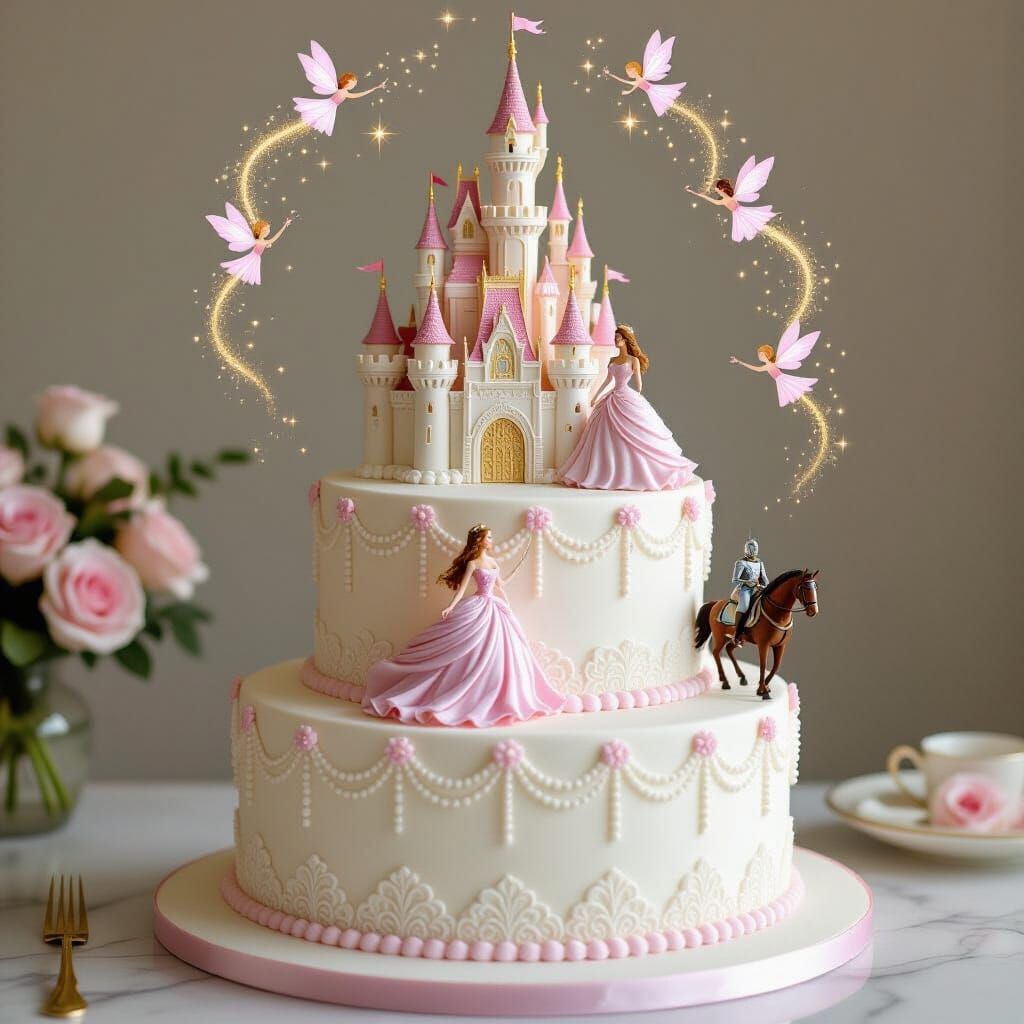 Whimsical Castle Cake with Princess and Knight