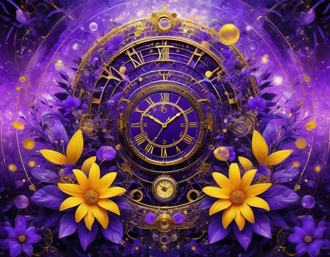 Ethereal Floral Clock in Abstract Surreal Style
