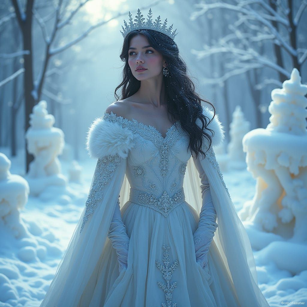 Ethereal Snow Princess Amidst Winter Wonderland