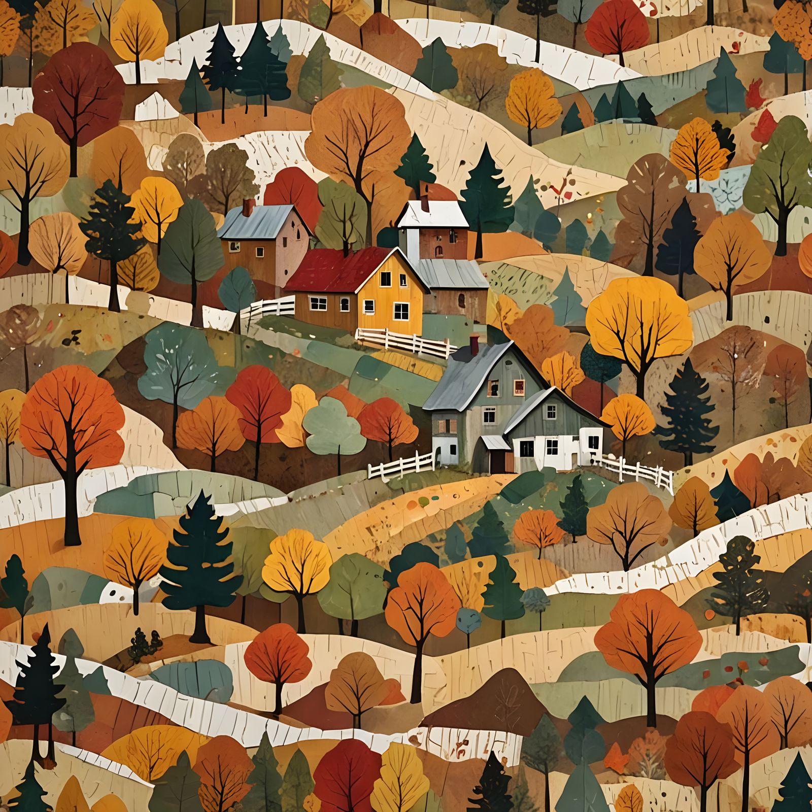 Autumn Farmhouse Paper Collage