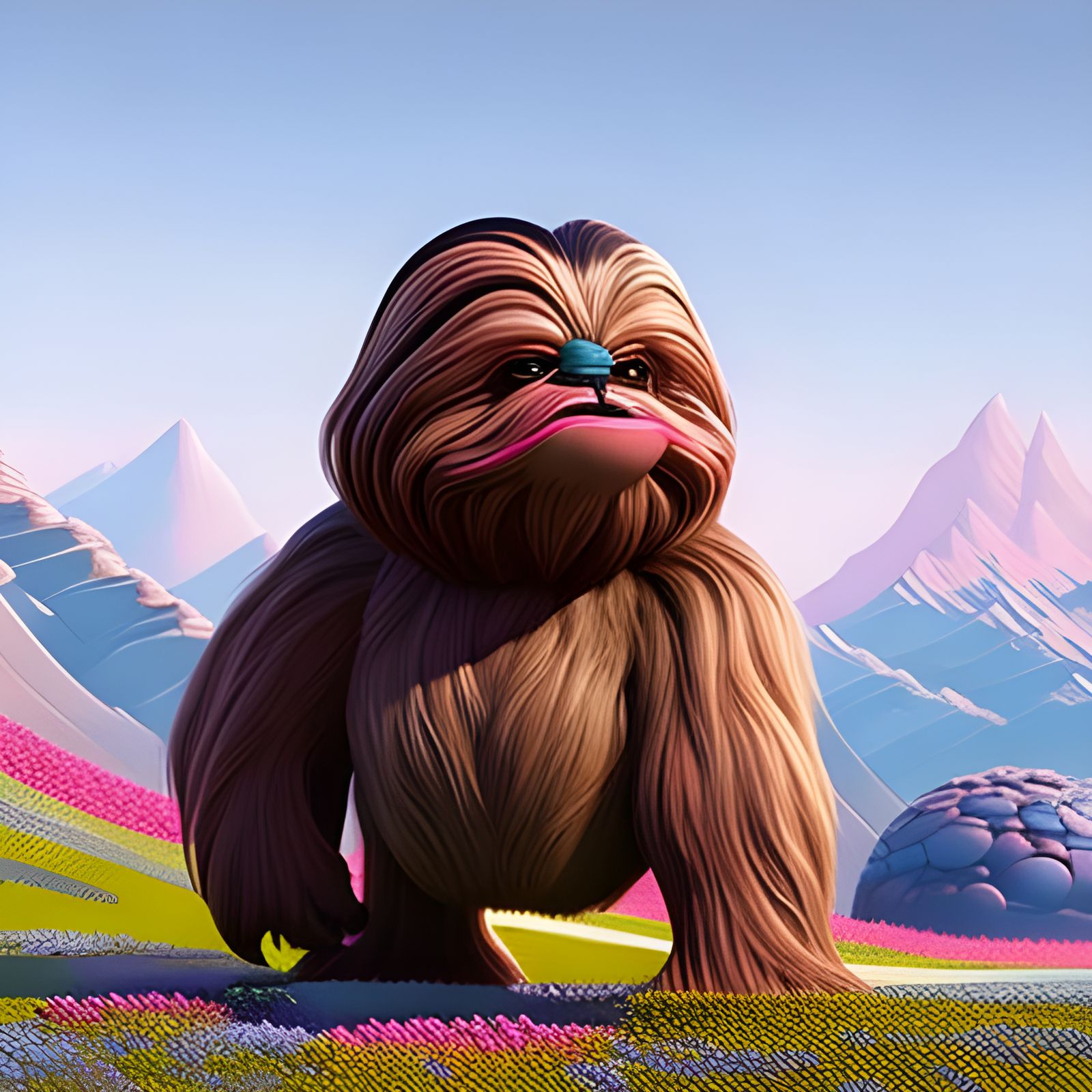 Adorable Wookiee Blowing Bubblegum in 3D Render