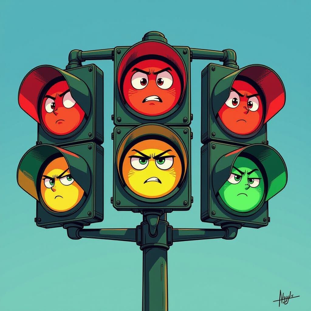 Concerned Traffic Lights in Comic Book Style