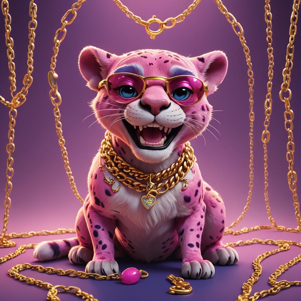 Surreal Pink Panther Exudes Opulence in Vibrant, Golden Hues
