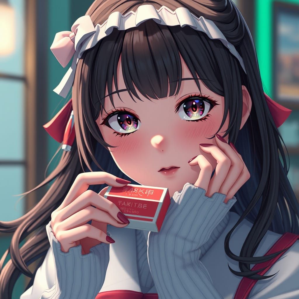 Anime-Inspired Girl Holding Matchbox in Vivid Color Palette