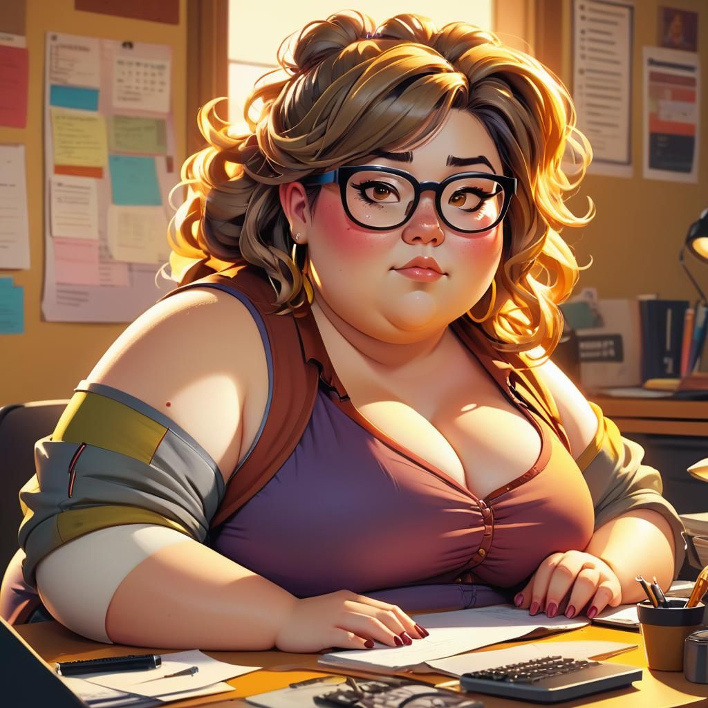 Portly Woman Character Art in Pastel Colors