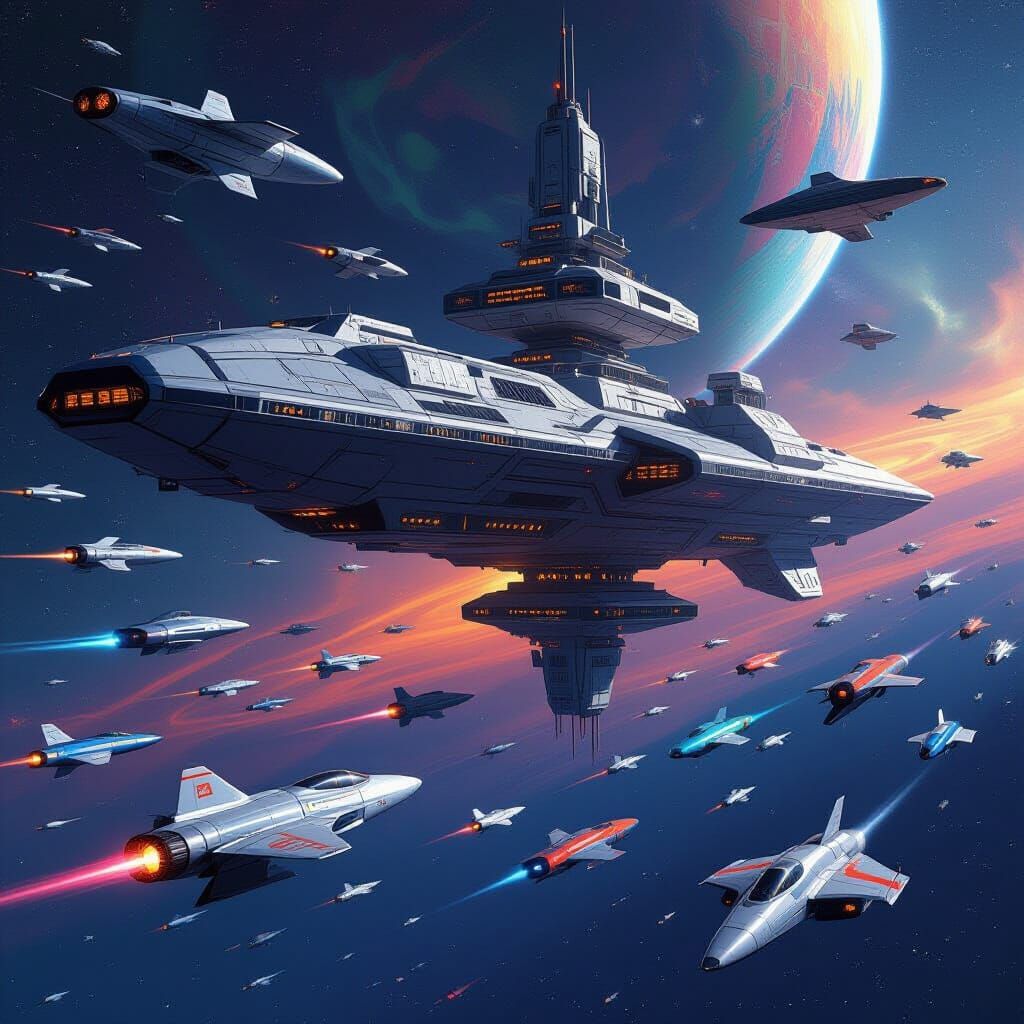 Futuristic Space Station in Retro-Futuristic Style