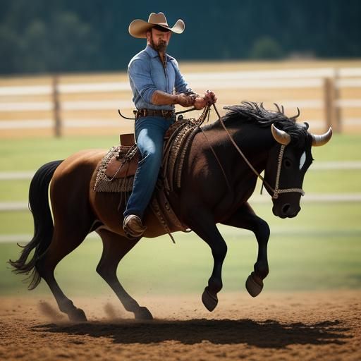 Cowboy Lassoing Bull: Professional Western Photography