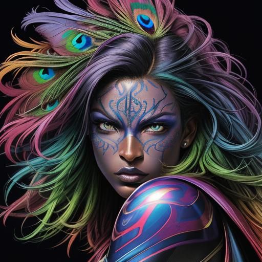 Rainbow Woman Portrait in Comic Book Art Style