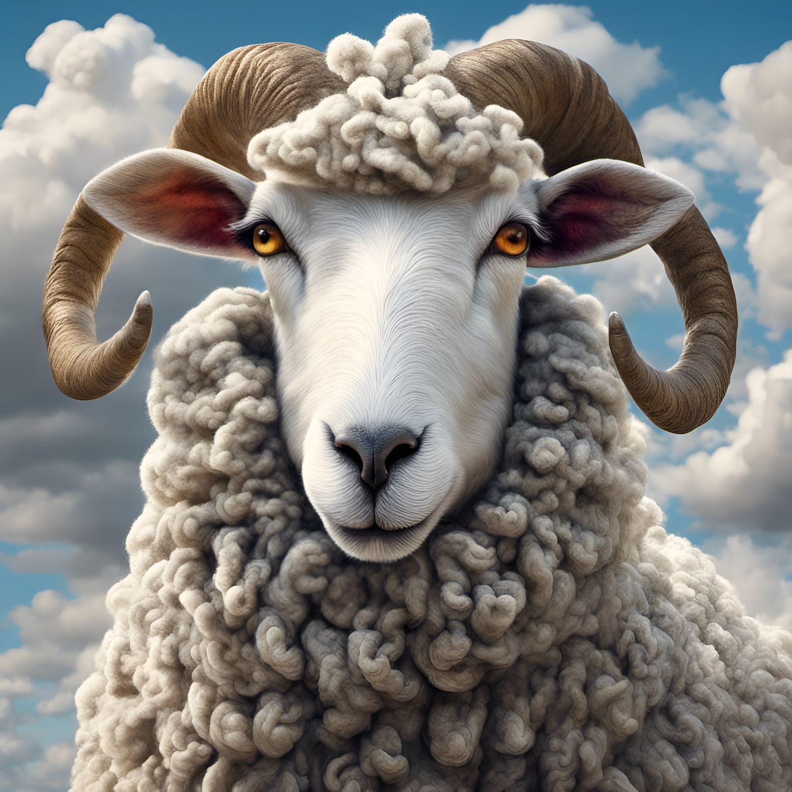 Realistic Fluffy Sheep with Glistening Eyes