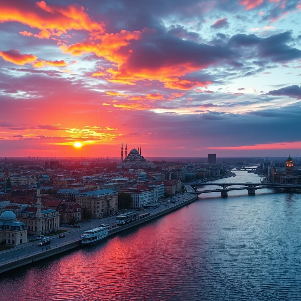 Kazan City Sunset Panorama in Realistic Style