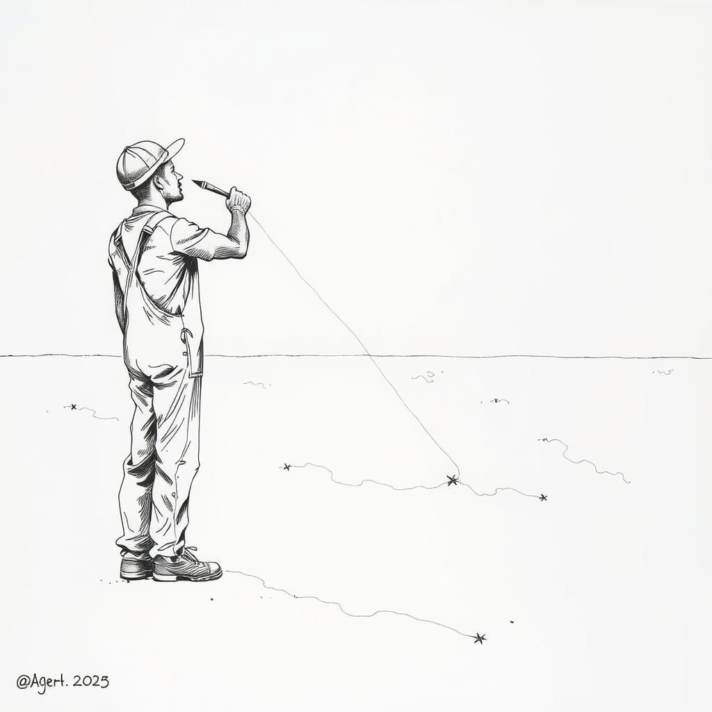 Worker Paints Horizon: Modernist Ink Sketch