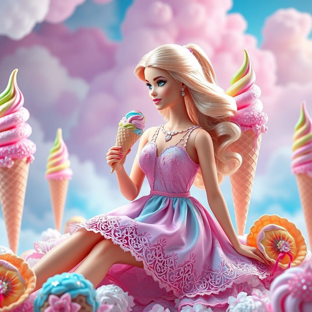 Whimsical Barbie in a Fantastical Ice Cream Paradise