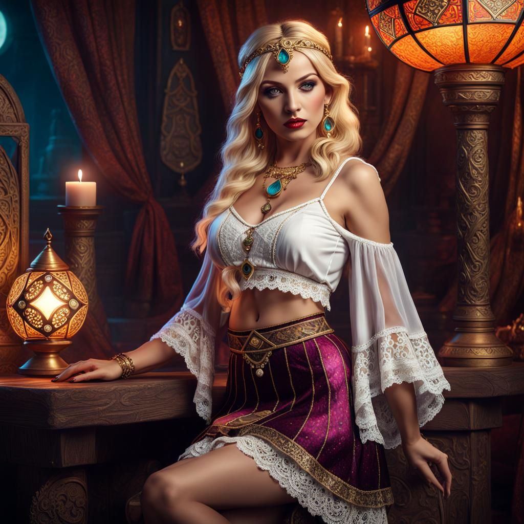 Esoteric Gypsy Fortune Teller in Dark Fantasy Style