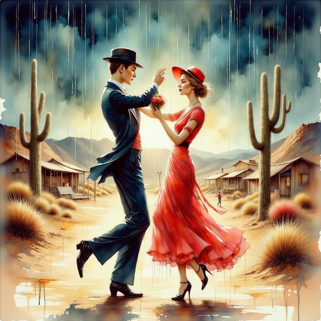Fred Astaire and Ginger Rogers Dance in Desert Rain