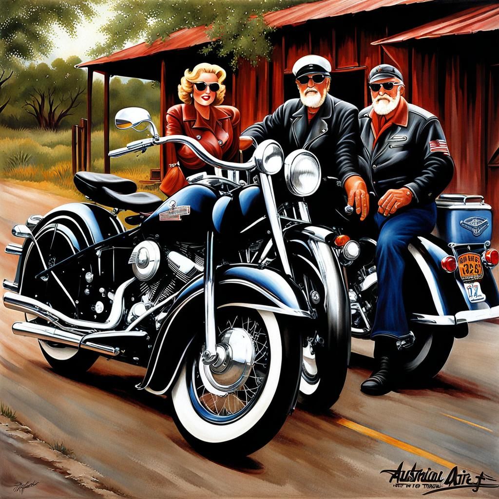 1940s Couple on Harley Motorcycles: Airbrush Art