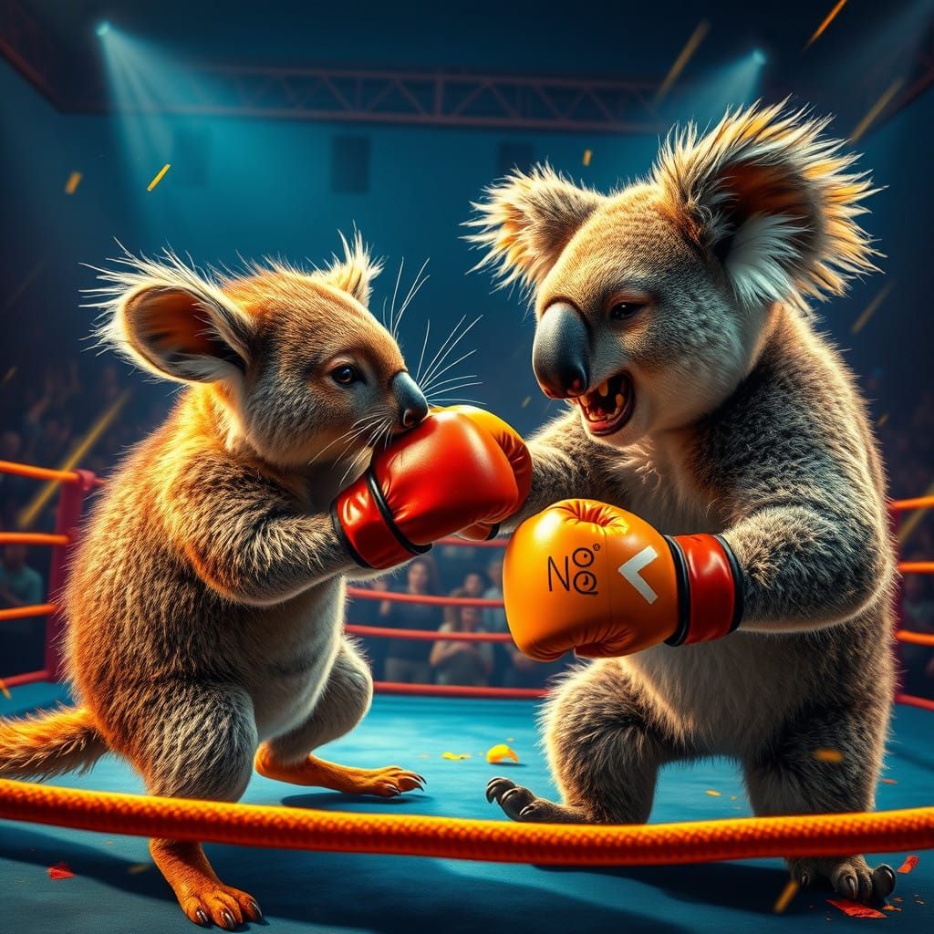 Quokka and Koala Boxing in Neon-Lit Arena