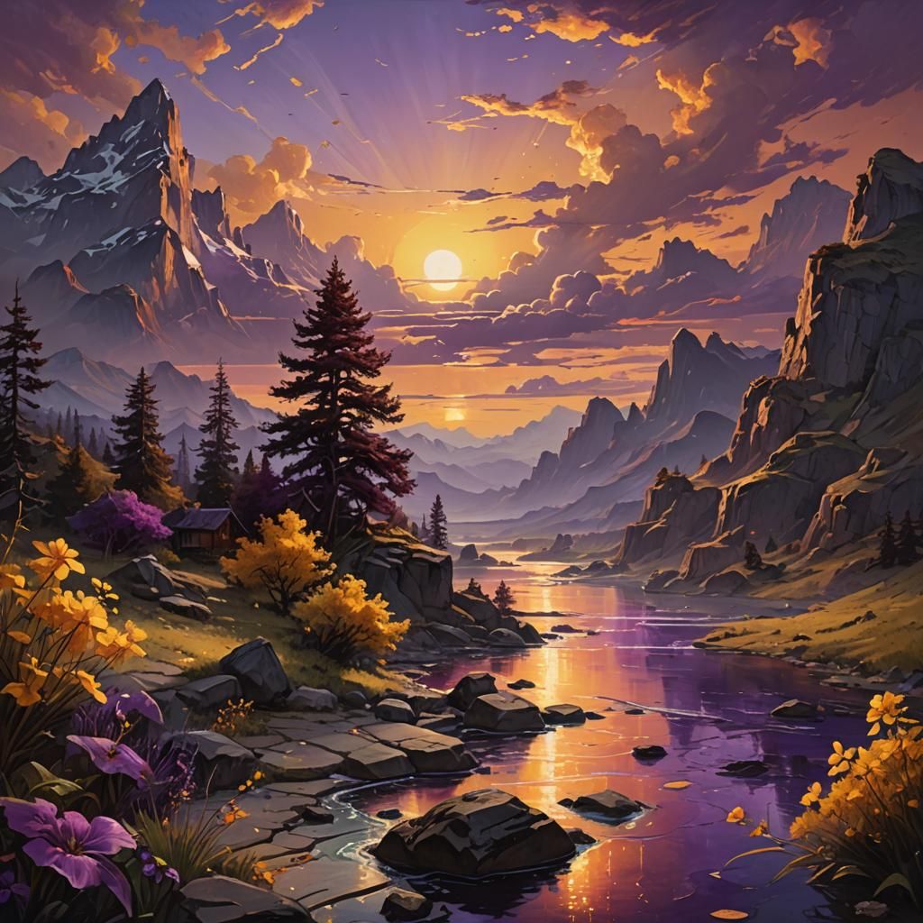 Masterpieces of nature: an oil painting that captures the beauty of the sunset.