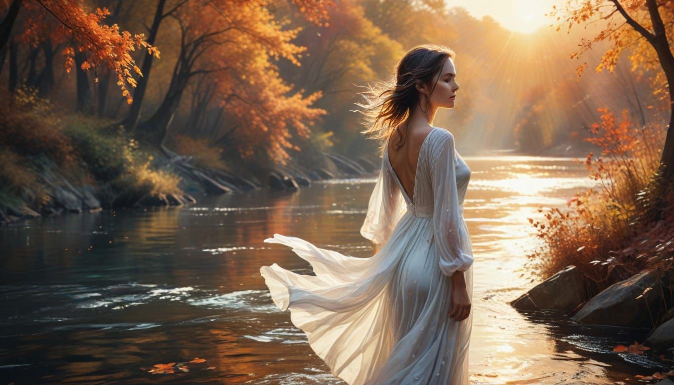 Serene Woman in Autumn Landscape