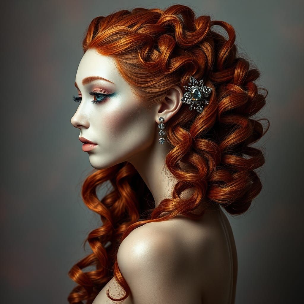 Otherworldly Being with Auburn Peruke, Art Nouveau Style