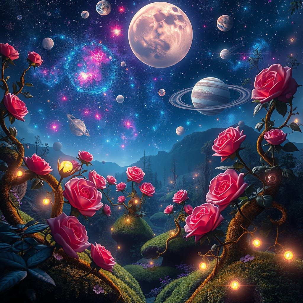 Enchanted Celestial Garden in Vibrant, Detailed Style